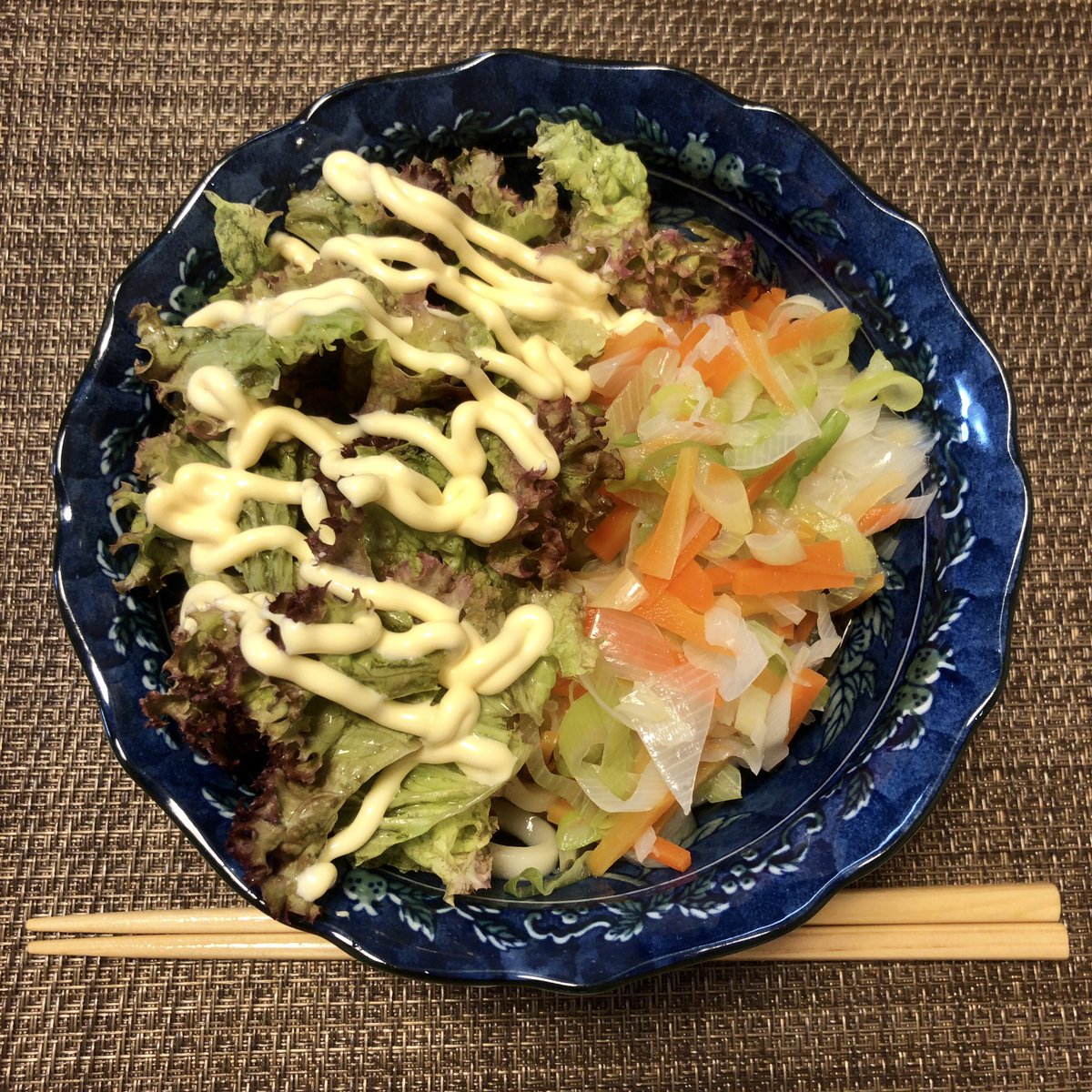 harapeco_chui's tweet photo. 3/24の夕飯
#うどん #サラダうどん
具材はレタス、ねぎ、にんじん
タレはめんゆつ、白だし、簡単酢、生姜 https://t.co/Oua1zZwVJQ