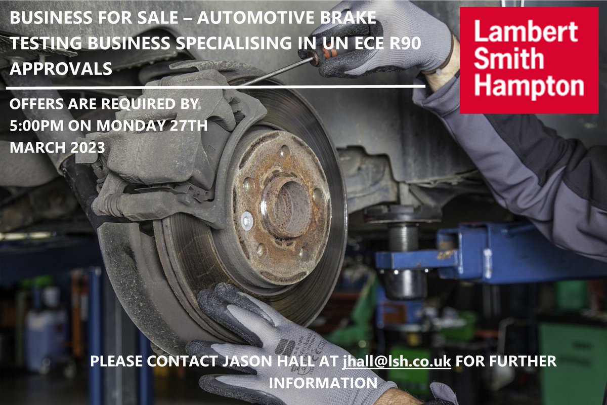 LSHAssetsales's tweet image. #BusinessForSale Automotive Brake Testing Business specialising in UN ECE R90 Approvals for in friction material and disc/drum brake testing,T/O for Y/E 2022 £2.0m bit.ly/3FP2jkl #Bizforsale #braketesting #testingbizness #automotivetesting #automotivetestinglab