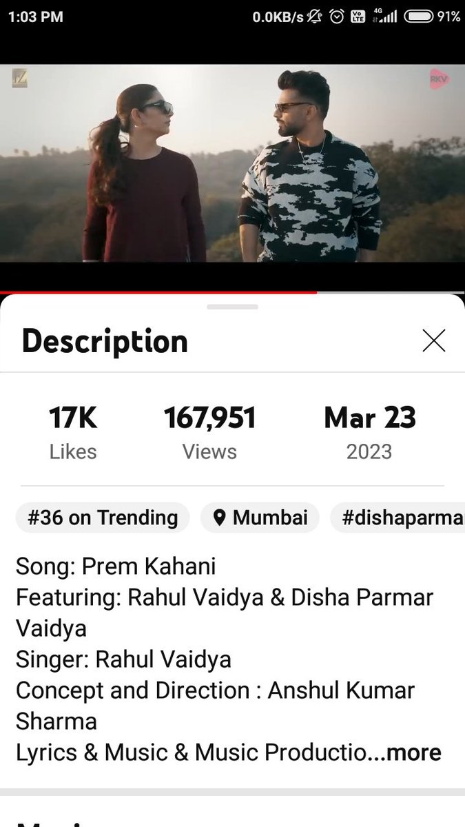 Guys it's trending on YouTube ❤️😘🎉@rahulvaidya23 @Pie02Sang @rkventer @rkvian_efat @RahulvTrends 
#36onTrending
#RahulVaidya 
#DishaParmar 
#RKVians 
#PremKahaniFtDishulOutNow
#Premkahani