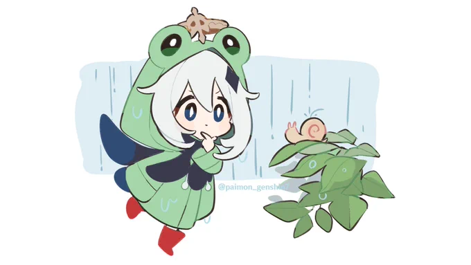 #原神 #パイモン 今日は雨が強いなぁ、、、そういえばカタツムリとナメクジの違いって、殻があるかどうかだけって知ってたか? 