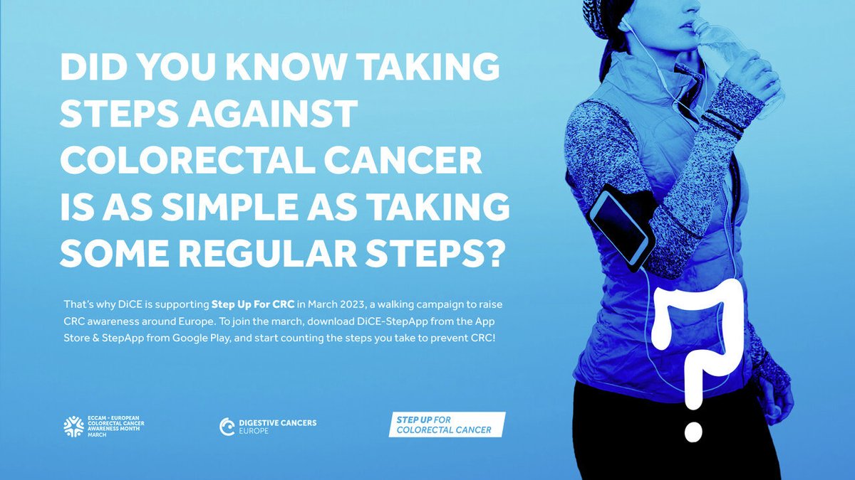 dice_europe's tweet image. Join our campaign against #CRC this March for #ECCAM2023! Take part in the virtual walkathon with DiCE and our free mobile app that tracks your daily steps towards raising awareness on CRC prevention.

Download it now and #StepUpforCRC with us▶️ ECCAM2023.digestivecancers.eu