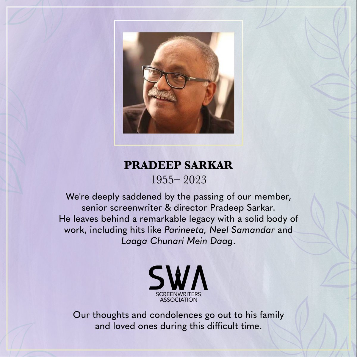 swaindiaorg's tweet photo. Rest in Peace Pradeep Sarkar ji.

Our prayers and thoughts with his family and loved ones.

@zamahabib https://t.co/L1rx71JH2e