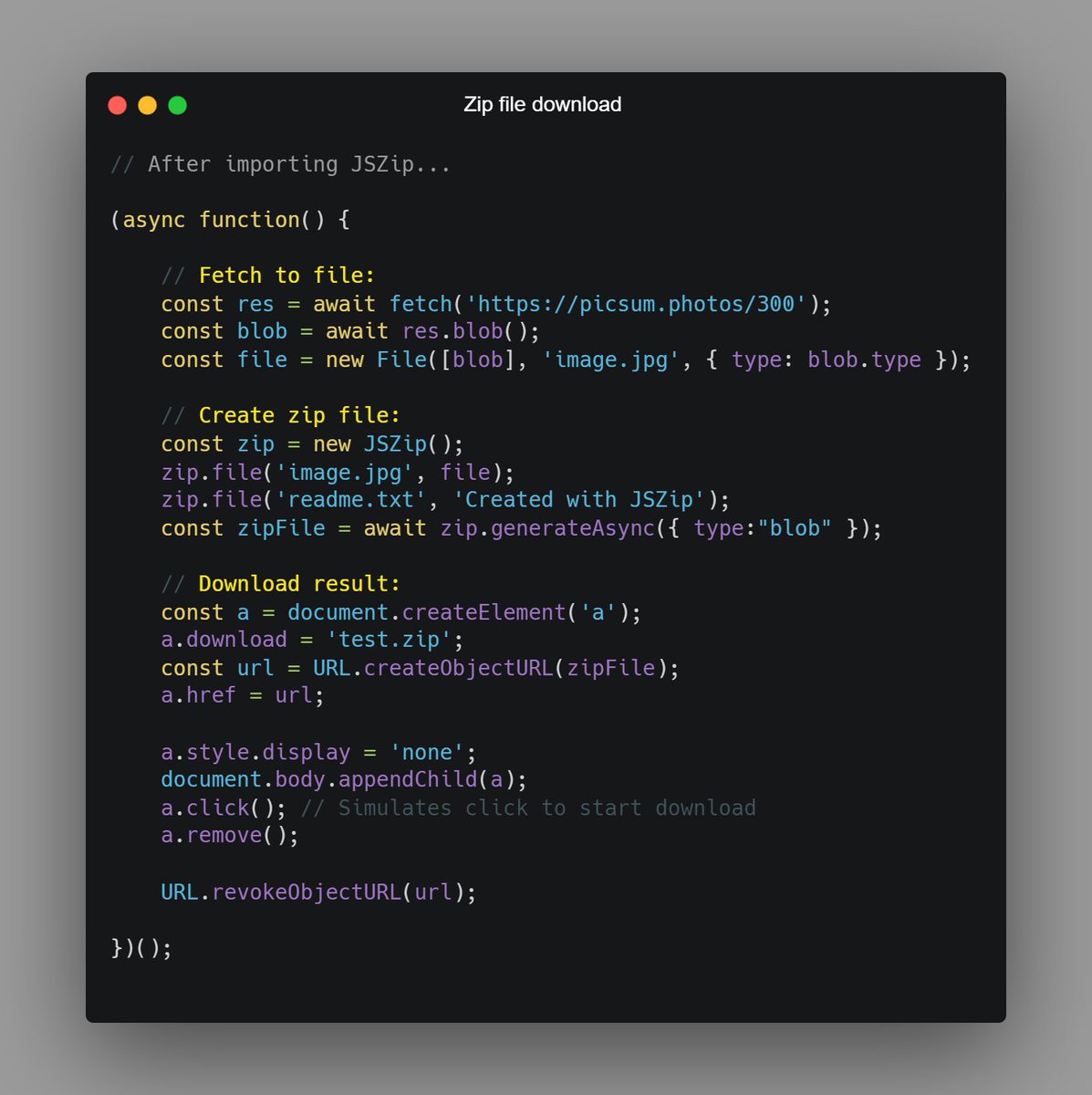 openjavascript's tweet image. Start a zip file download 🤐
👉 Example with multiple images: bit.ly/3K1pwlM
👉 Just starting a client-side download: bit.ly/3TDRaIG
#javascript #webdev #webdevelopment