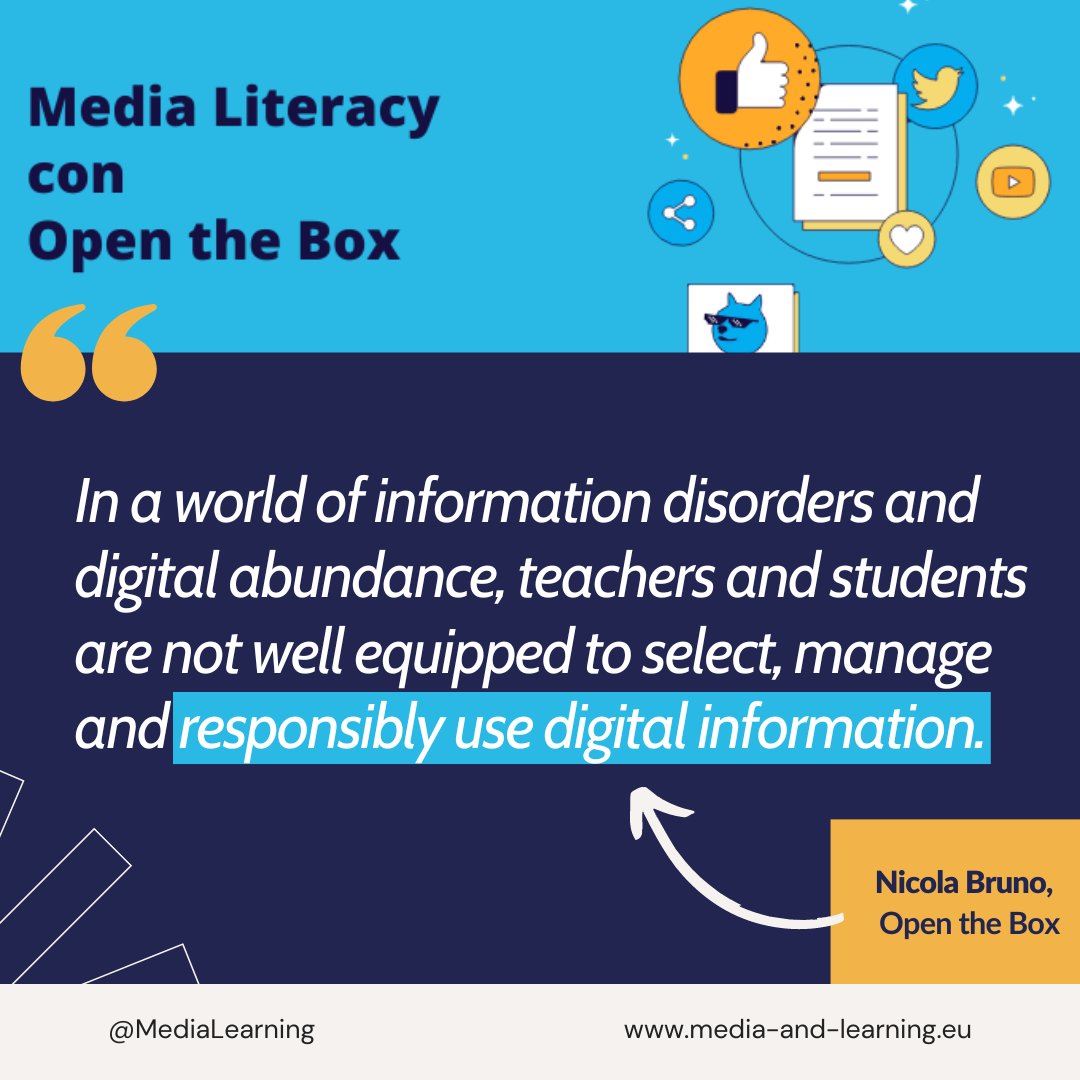 MediaLearning's tweet photo. "After running a 3-year #MediaLiteracy program reaching more than 4,000 teachers, we have realized that schools and other educational organizations today are facing a big educational gap."

📦Learn more about the Open the Box project➡️https://t.co/rvfv5j1ATh

@nicolabruno https://t.co/Tc6o3NlQBb