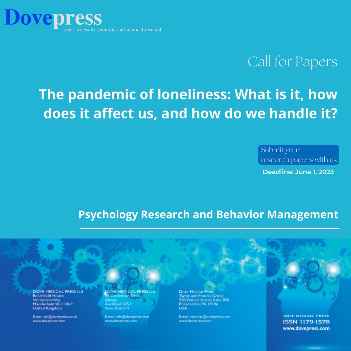 @DovePress is hosting an upcoming Article Collection on 'The pandemic of #loneliness: What is it, how does it affect us, and how do we handle it?' in the Psychology Research and Behavior Management journal.

Read more: 
👇
dovepress.com/call-for-paper…

#Pshychology #BehaviorResearch