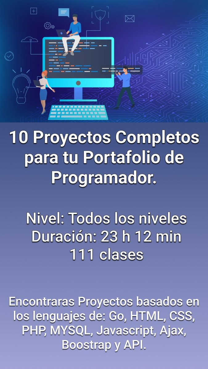 alvaro_chirou's tweet photo. 📣La Práctica hace al Maestro.
🚀Y en #programacion #desarrollo , no es la excepción.
🔥La forma de conseguir trabajo justamente, es con un portafolio.
👉Por eso te Regalamos GRATIS Este curso de 23hs con Proyectos Reales, para q Practiques.
Deja un ❤ ♻
El curso aquí está 👇 https://t.co/ZkWYBPBwx0
