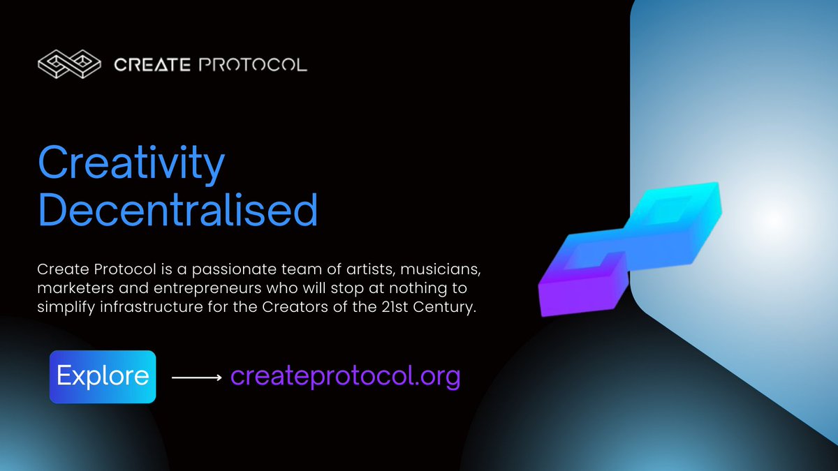 crypticRizu's tweet image. Hey guys!

Have you heard about @CreateProtocol yet!?

#Createprotocol is a passionate team of artists, musicians, marketers and entrepreneurs who will stop at nothing to simplify infrastructure for the Creators of the 21st Century.

#CREATORISM2023 #NFTNYC2023 #digitalcreators