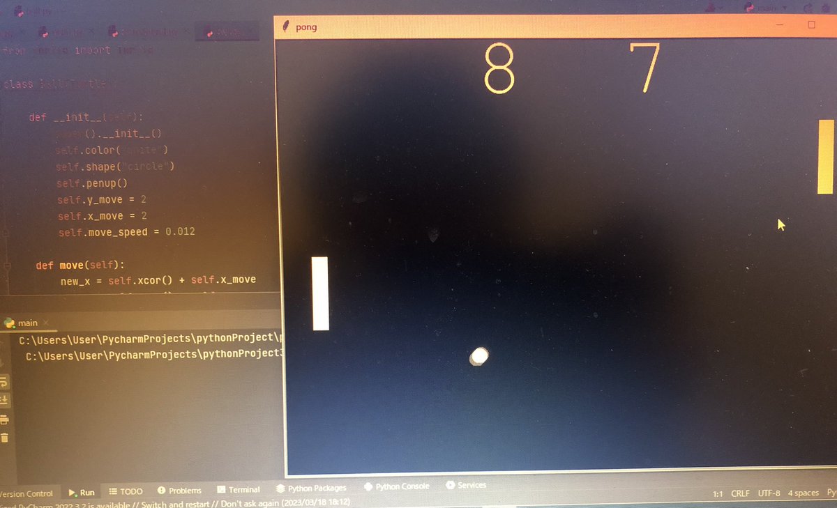 HNarita8's tweet photo. Day 31 #100DaysOfCode
I developed my very own Ping Pong game using Python! OOP might be challenging, and I'm still getting the hang of Turtle class, but this course keeps me going…#Python #PingPongGame #OOP #TurtleClass https://t.co/2hufyS2amX
