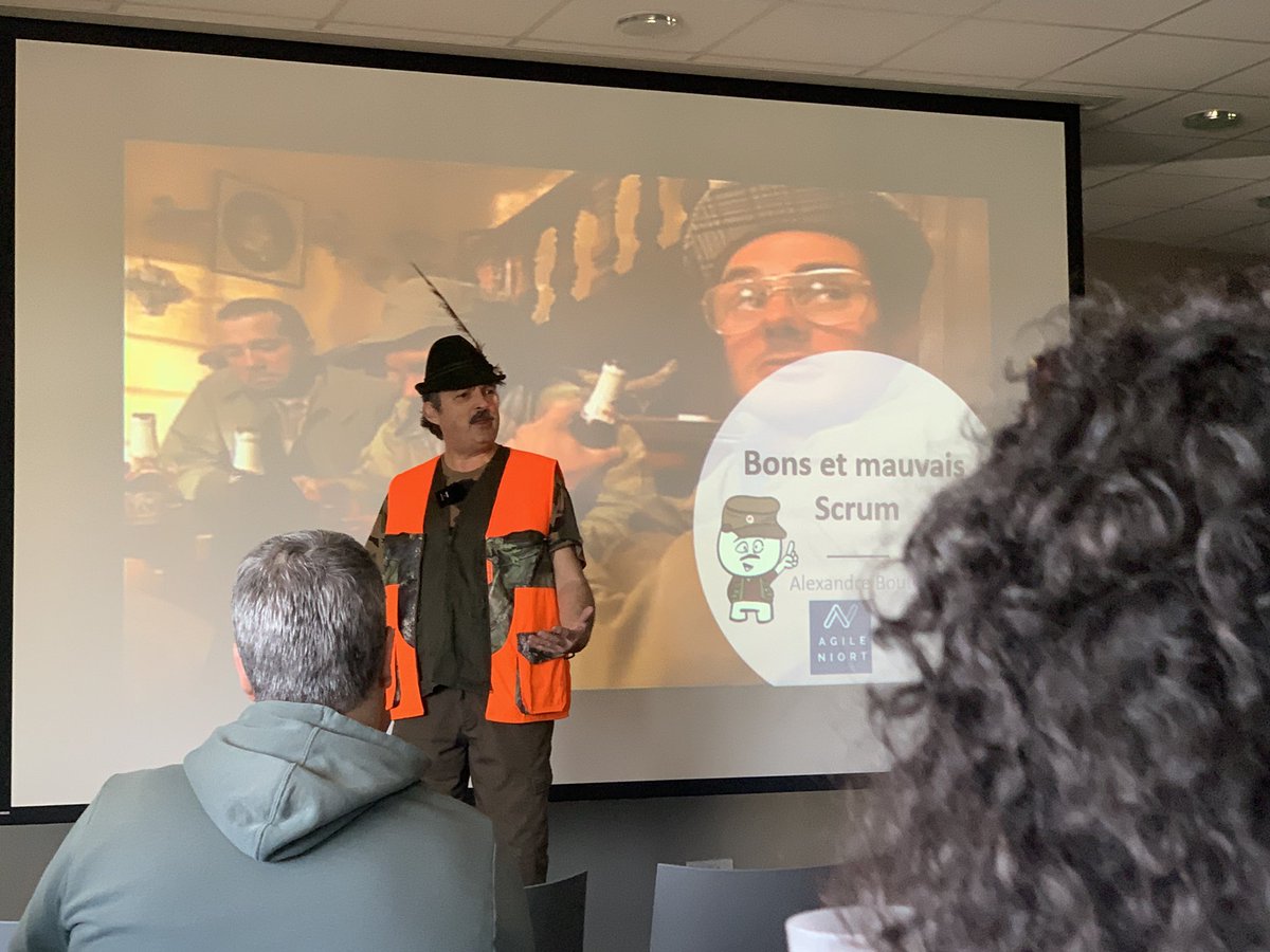 Agile Niort (@agileniort) on Twitter photo Agile Niort, c’est reparti !
Aujourd’hui, c’est Alexandre Boutin <a href="/agilex/">Alexandre BOUTIN</a> qui ouvre la journée ! Il nous parle des bons et des mauvais scrums … un fusil à la main, alors on l’écoute religieusement ! #agnrt #niort Agile Niort, c’est reparti !
Aujourd’hui, c’est Alexandre Boutin <a href="/agilex/">Alexandre BOUTIN</a> qui ouvre la journée ! Il nous parle des bons et des mauvais scrums … un fusil à la main, alors on l’écoute religieusement ! #agnrt #niort