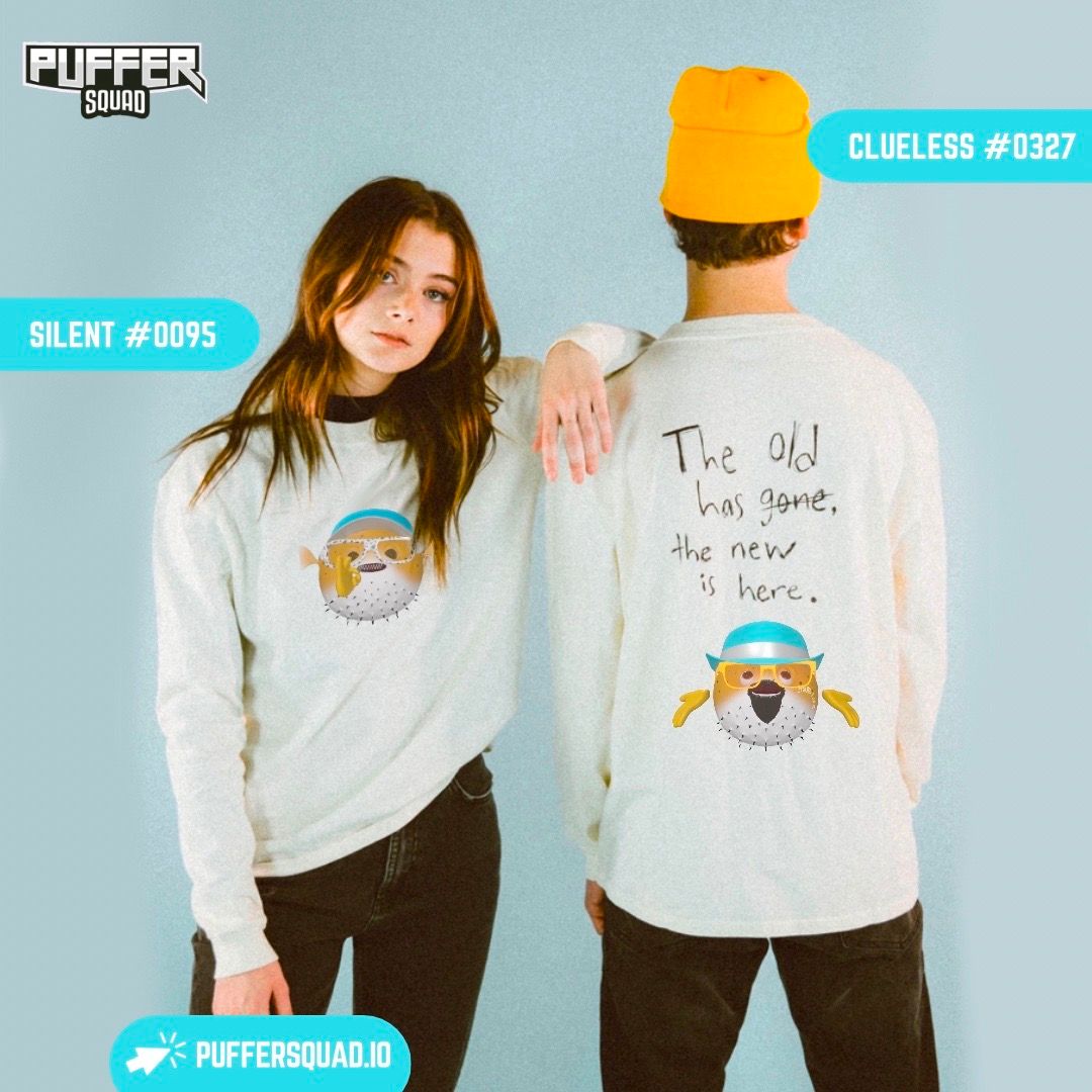 Be a matching duo with your bestie, wearing a fun puffer sweatshirt🔥
- 
- 
Featuring: Clueless Puffer #0327 and Silent Puffer #0095  

#PufferSquad #cute #brand #stickers #toys #ecommerce #marketplace #digitalart #FuguNation #follow #friends #marketing #fashion #sweatshirt #duo