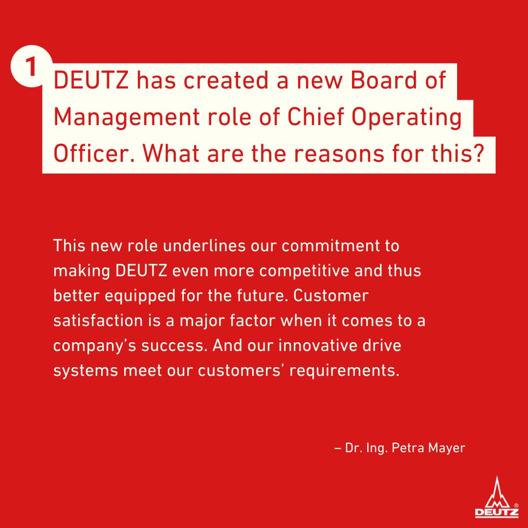 deutz_ag's tweet photo. Higher quality and lower costs: #DEUTZ is striving for tighter integration between its production, logistics, and purchasing departments. Our COO Dr. Petra Mayer explains why. Find her answers below. 👇 More: https://t.co/8Ee7c6oqFa
#performance #powerinprogress https://t.co/rJUf2xbmjU
