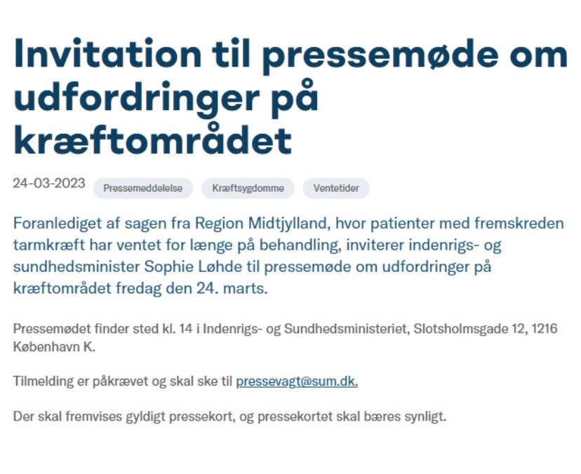 Indenrigs- og sundhedsminister <a href="/sophieloehde/">Sophie Løhde</a> afholder pressemøde i dag kl. 14.00 om udfordringer på kræftområdet. #sundpol #dkpol

sum.dk/nyheder/2023/m…