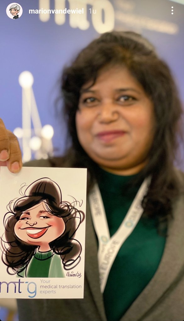 #Digital #caricaturist Marion van de Wiel on #DIA Europe 2023,  Basel Switserland for client booth MTG Medical translation this week day 3. #sneltekenaar #karikaturist #caricature #artist  personalized #entertainment  #tradeshow 
Info: sneltekenaars.com