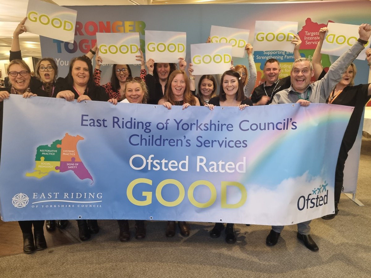 PCFSWEastRiding's tweet photo. What a way to end Social Work Week 2023! East Riding of Yorkshire Council rated GOOD by Ofsted. What an absolute journey so far! Improvement notice issued at the start of the pandemic, but we didn't let that stop us! Check out our report it's a positive read 🌈 https://t.co/6rhCgXADWB