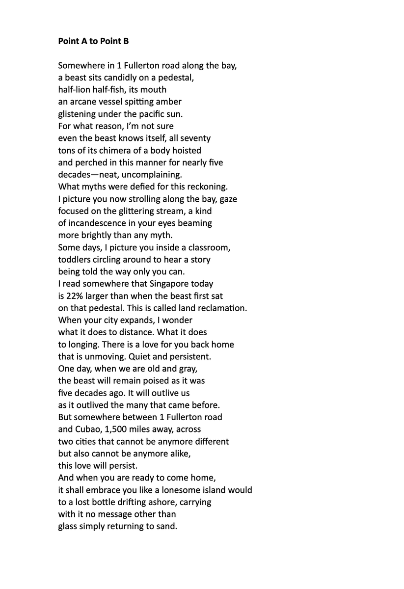 not_alfonso's tweet photo. 2 years ago, a friend commissioned me to write a poem for her girlfriend who was in Singapore at the time. They had been apart for a while because of the pandemic. I revisited the work today and made a few changes. This goes out to Chai who I met in Cubao a few years ago. https://t.co/7rZLE8amkd
