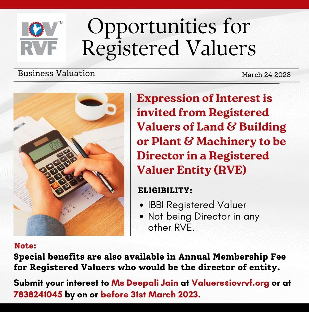 IOVRVF's tweet photo. Opportunities For Registered Valuers, submit your interest at Valuers@iovrvf.org
https://t.co/zTnvHQN3OY
#IOVRVF #IBBI #registeredvaluers #valuers #land #building #plant #machinery #registernow #businessvaluation #business #valuation #valuation #membership #annualmembership https://t.co/aSuJRAjcCS