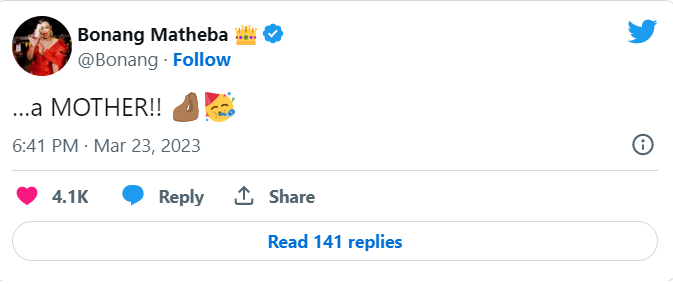 brieflyza's tweet photo. Is Bonang hinting at being pregnant? Should we be congratulating her? We will have to wait and see...🤔 #Bonang #FridayThoughts https://t.co/RGHiGC8Cqd