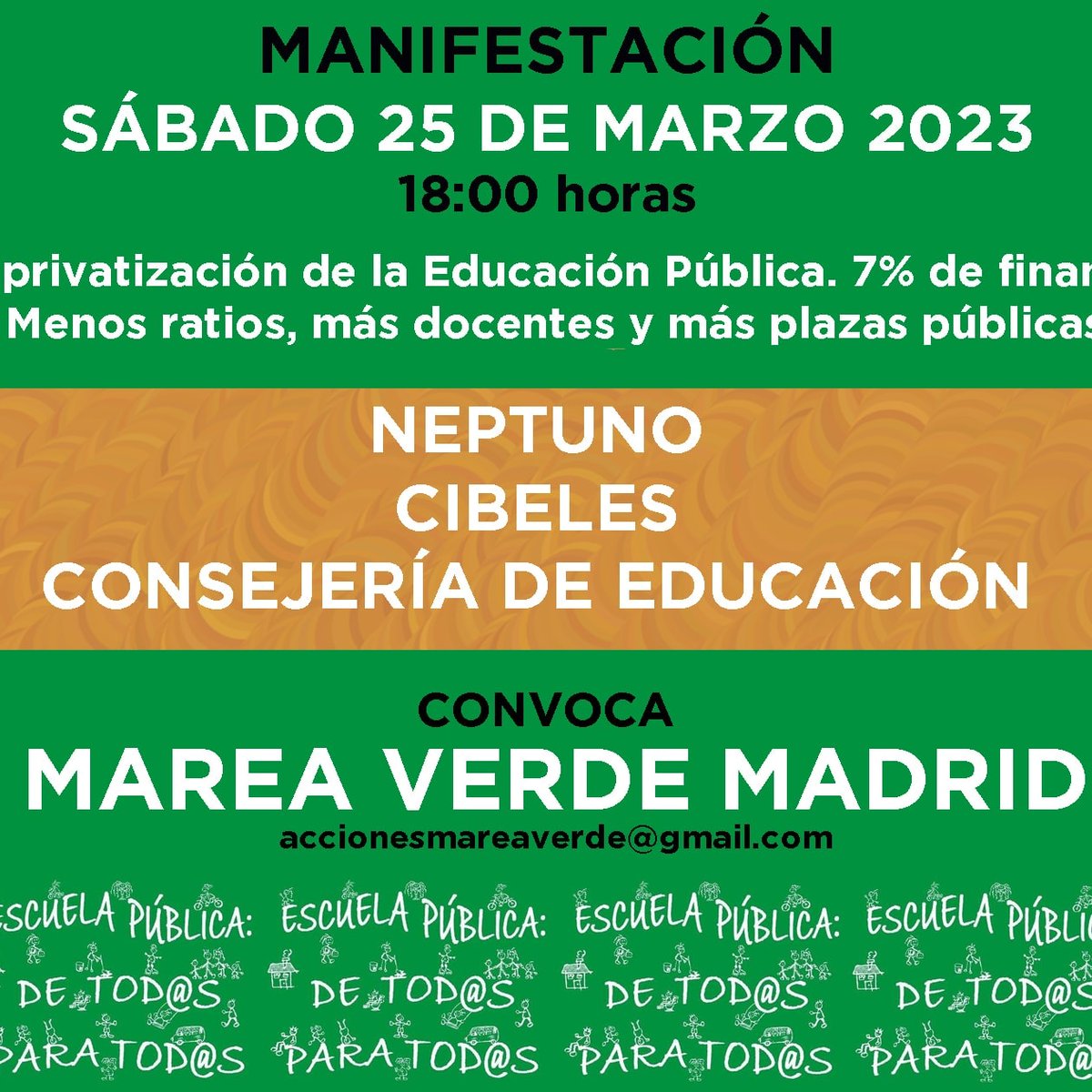 primariaresiste's tweet photo. Mañana sábado todos a Neptuno 💪 Por la Educación Pública.
Por nuestros alumnos .
Por el fin de los recortes.
#yovoyal25Mporque @VenaMareaVerde @infantilexiste https://t.co/WhwoAZJsG0
