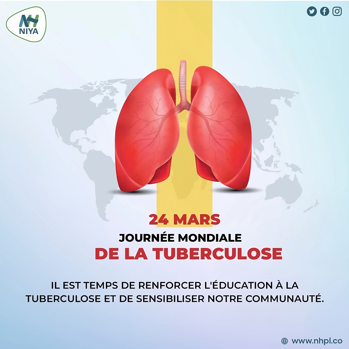 niyahealthcare's tweet photo. #NiyaHealthcare prie pour votre meilleure santé en cette #journéemondialedelatuberculose. Restez au courant de tout ce qui vous sauve de cette maladie!
#tuberculose #journéemondialedelatuberculose #endtb #tb #santé #stopb #sensibilisationàlatuberculose #latuberculose #tbday https://t.co/bD2HjXQ99y