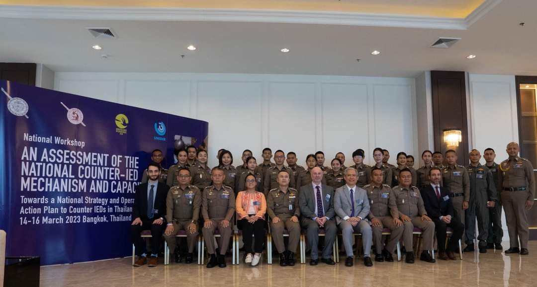 UNIDIR's tweet photo. Our recent workshop with the Royal Government of Thailand 🇹🇭 showcased the value of collaborative efforts in strengthening national capacities for security, linked to prevention and response to IED threats and risks.
#NISEA #Thailand @NonviolenceAsia https://t.co/a10inFKycy