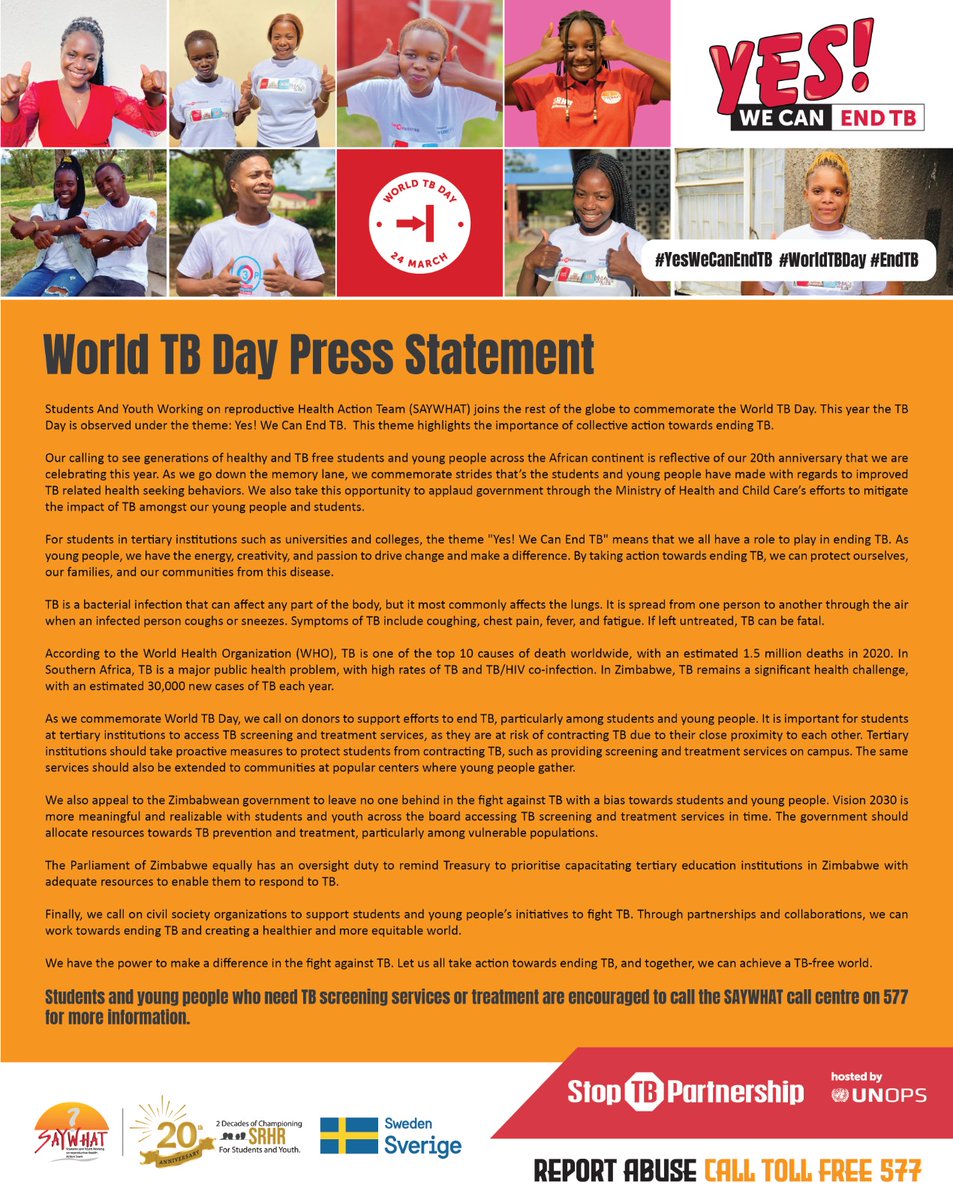 DevineNyakudya's tweet photo. This statement is pro youths and pro students. All student unions should make students health part of their focal points of address, TB in this case. We have a role to play as students in ending TB.S/O to all teams that have been supporting the cause.#TBDay23
@SAYWHATOrg @StopTB https://t.co/XxPfutNnBf