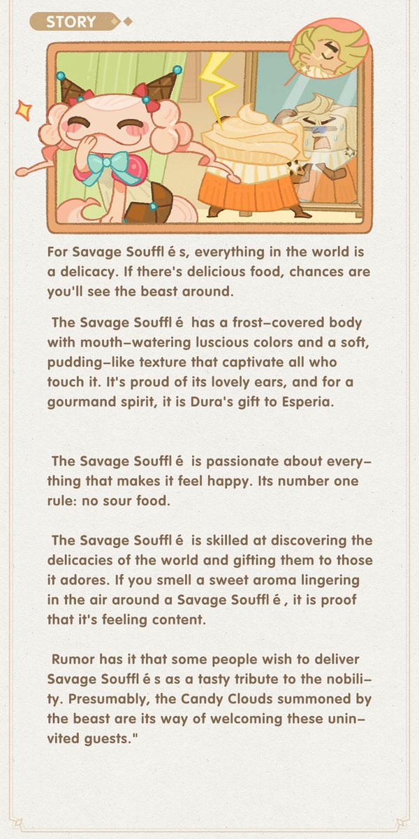 AFK_Arena's tweet photo. 🍰 New companion alert! 🍰 The Savage Souffle has arrived in Esperia! This cute little beast can turn enemies into strawberry cakes and keep your allies energized with its delicious desserts. Get ready to add Souffle to your team! 🍓💕 #AFKArena #BeastProfile https://t.co/6mR9wONAHO