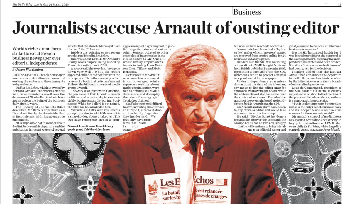 Un exemple des nombreux articles de la presse nationale et internationale sur la grève des signatures aux Echos aujourd’hui : le Telegraph britannique -#independance