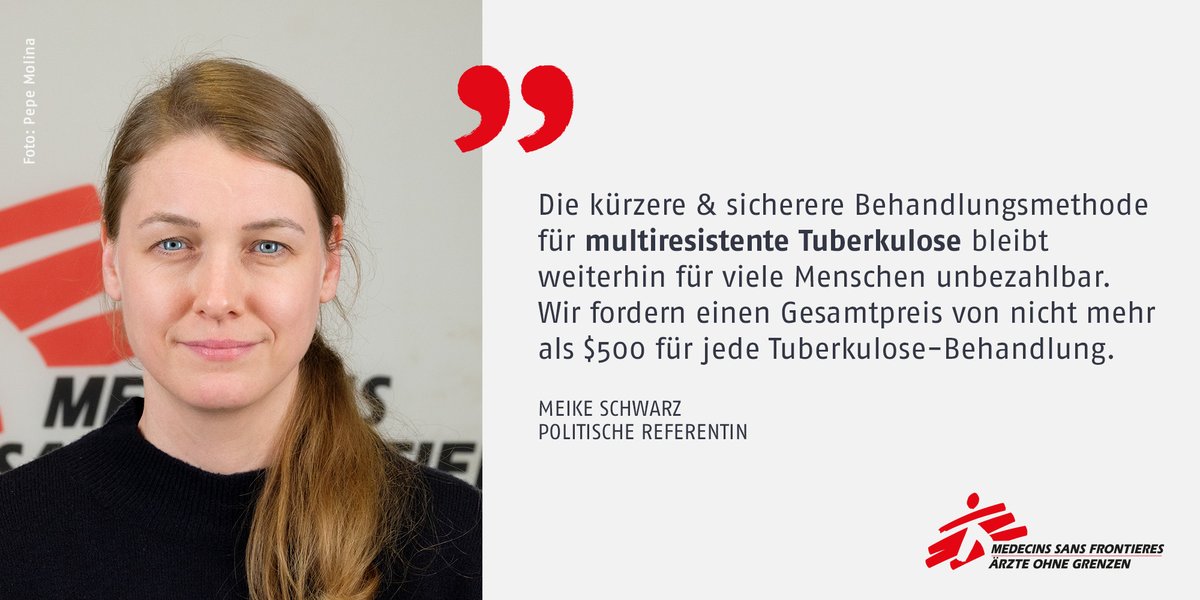 Heute ist #Welttuberkulosetag: Wir fordern gemeinsam mit der @WHO & anderen Akteuren, Regierungen & Geber dazu auf, die Behandlung & Tests von resistenter Tuberkulose zugänglicher zu machen! Dieser 🧵 erklärt, wieso! 👇1/4