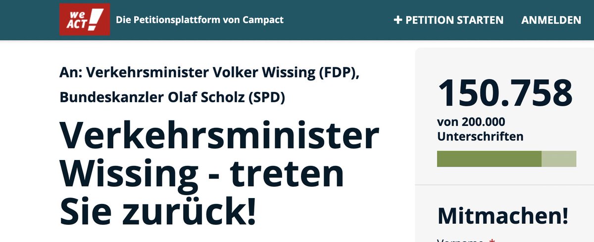 Luisamneubauer's tweet photo. Über 150.000 Menschen fordern mittlerweile den Rücktritt von @Wissing &amp; ein Machtwort von @Bundeskanzler. Wenn ein Minister sich vehement nicht an das Klimagesetz hält &amp; aktiv EU-Absprachen unterwandert, muss das Konsequenzen haben - bevor es inmitten der Krise zur Regel wird. https://t.co/59ZG5qKGs7