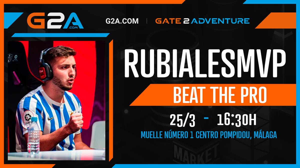 G2A_ES's tweet photo. ¿Crees tener lo que hace falta para ganar a @RubialesMVP en un partido al #FIFA23?
¡VENTE AL #BEATTHEPRO!
#MARCASportWeekend @MARCA #MSW23 #Marca #MeetAndPlay https://t.co/rOm9ybhHKe