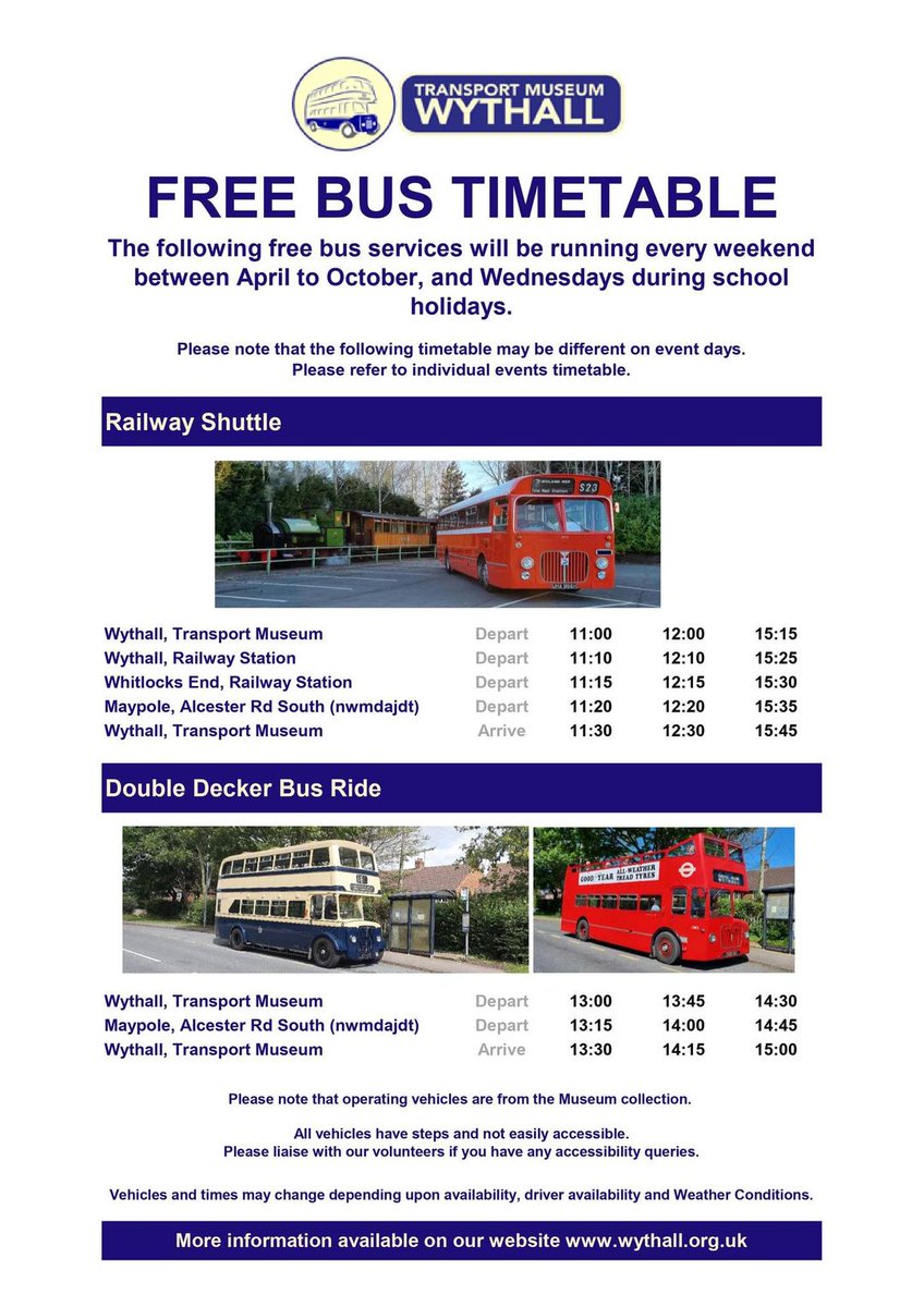 We reopen for the season on 1st April 2023. We will be open every weekend until end of October, and on Wednesdays during school holidays.

We have our first event at Easter on 9th &amp; 10th April.

Full calendar can be found on our website at wythall.org.uk.