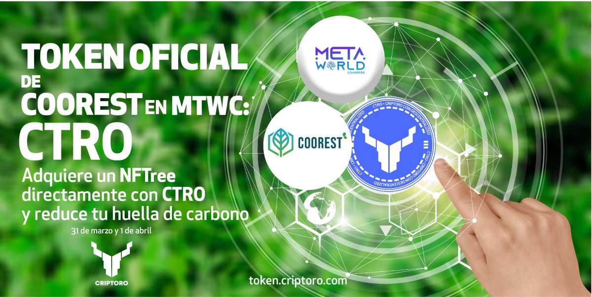 CriptoroEs's tweet image. A pleasure that Coorest comes to Madrid. Criptoro &amp;amp; Coorest are strategy partners and on the days of @metawcongress NFTrees can be purchased with $CTRO Criptoro utility token. And reduce your carbon footprint!!
#CTRO #CRIPTORO #COOREST #METAWORLDCONGRESS #MADRID #MTWC #MTWC23