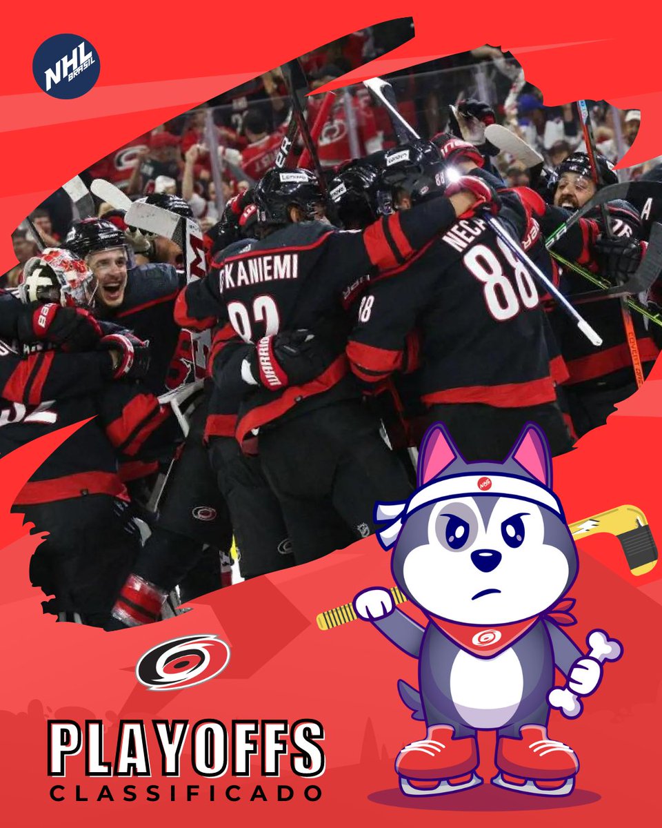 NHLBrasil's tweet photo. ‼ CLASSIFICADO ‼

O Carolina Hurricanes é a segunda equipe a garantir a vaga para os playoffs da Stanley Cup.

E o @StickyMascote foi até Raleigh para ajudar a equipe a se preparar.

#BrasilTemNHL https://t.co/NGDeP0duq3