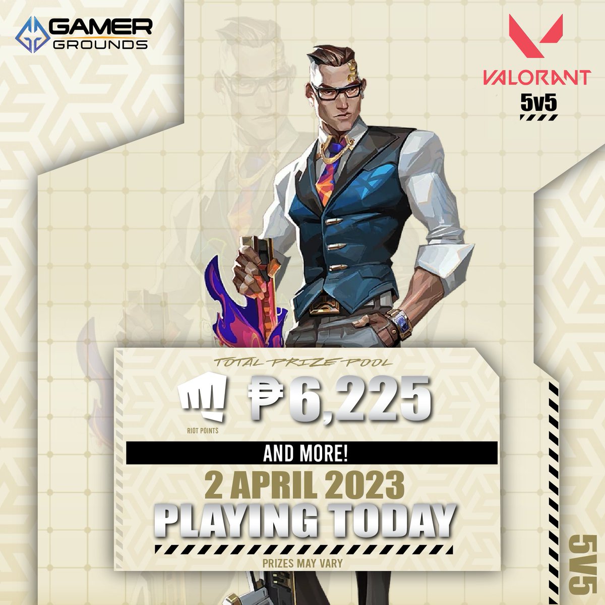 gamergroundsph's tweet photo. Ready for later Valo teams for the 5v5 tonight? Make sure to check-in para di naman sayang ang chance to get that PHP 6,225 RIOT Points! GLHF!

!Catchup with the Registration: https://t.co/yzpRkdtapQ
✅Check-in on Discord: https://t.co/xY9JxOtMpi

#GamerGrounds #Valorant https://t.co/FaGiOAYLMx
