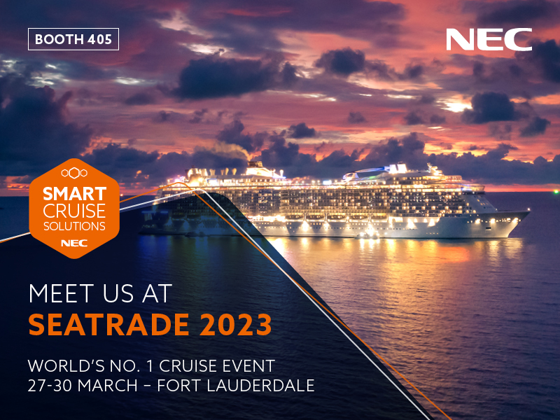 NECEnterprise's tweet photo. The #NECSMARTCRUISE team can't wait to meet you at Booth 405, Seatrade 2023, Ft. Lauderdale. Find out more about NEC's latest in Ship-Communication, AI &amp; Biometrics. To get a flavour of this year's event, do visit https://t.co/fWLTnsNWmB #nec #safetyandsecurity https://t.co/srCUTa04H8