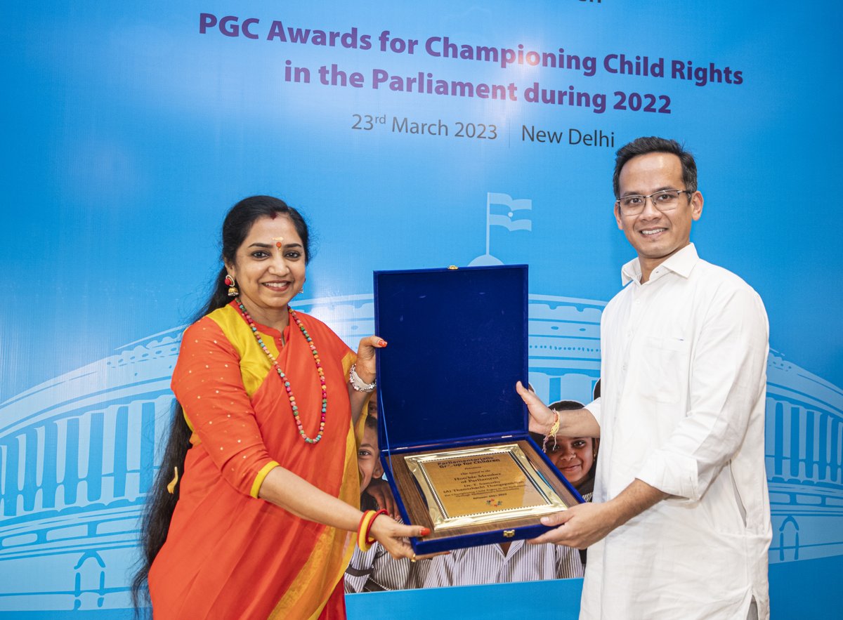 MPsforkids's tweet photo. Kudos to @ThamizhachiTh Ji for her outstanding efforts in championing #ChildRights and being recognized with the PGC Award 2022. Your dedication to improving children's nutrition and supporting disadvantaged students is commendable. Congratulations!🎉🏆 https://t.co/GbSxeKpsp9