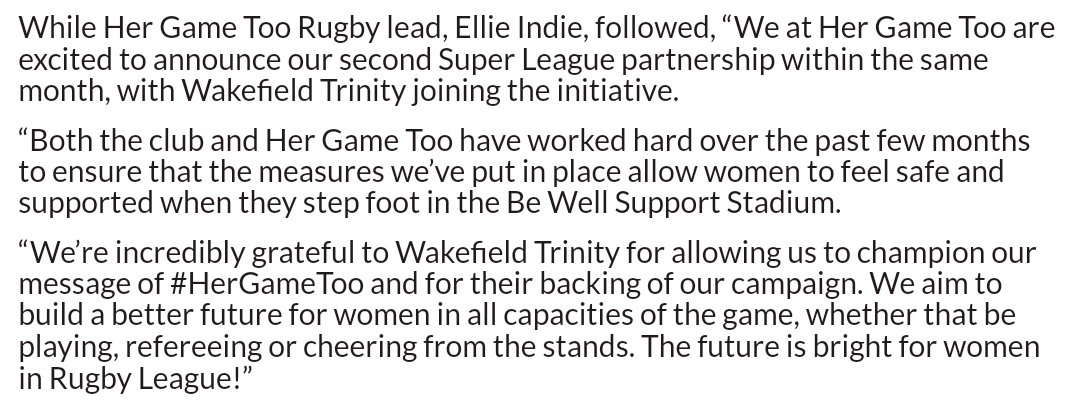 so excited with this partnership! put in lots of work behind the scenes with the trinity folk to ensure rugby is a safe &amp; inclusive place for women.

wakefield have been so passionate &amp; engaged with the campaign and i cant wait to see what the future holds for both parties! 💙🤍