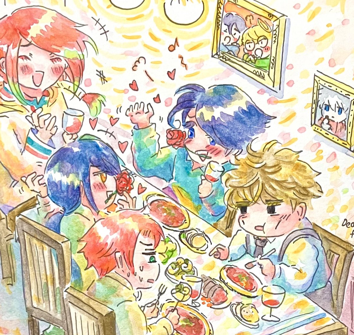 ボンソワあげ!
このあと2人のフラメンコ談義に爆笑したラフェちゃんが転倒し団欒ムードが混乱に…先輩たちが作ってくれたボルシチを守るオルフェリペやら呆れる先輩やら爆笑返しするレム君とかカオスで楽しい夜は続く…
壁にいつもの顔触れも密かにおります🥳