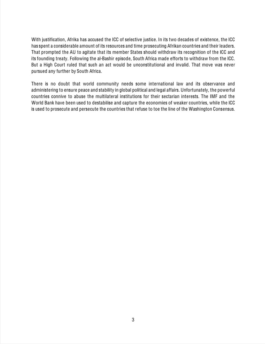 AzapoLimpopo's tweet image. REVOLUTIONARY SPEAKING - @AZAPO_News PRESIDENT’S WEEKLY COLUMN

Vol 1: Issue 25
 
24 March 2023
 
THE DOUBLE STANDARDS OF THE INTERNATIONAL CRIMINAL COURT