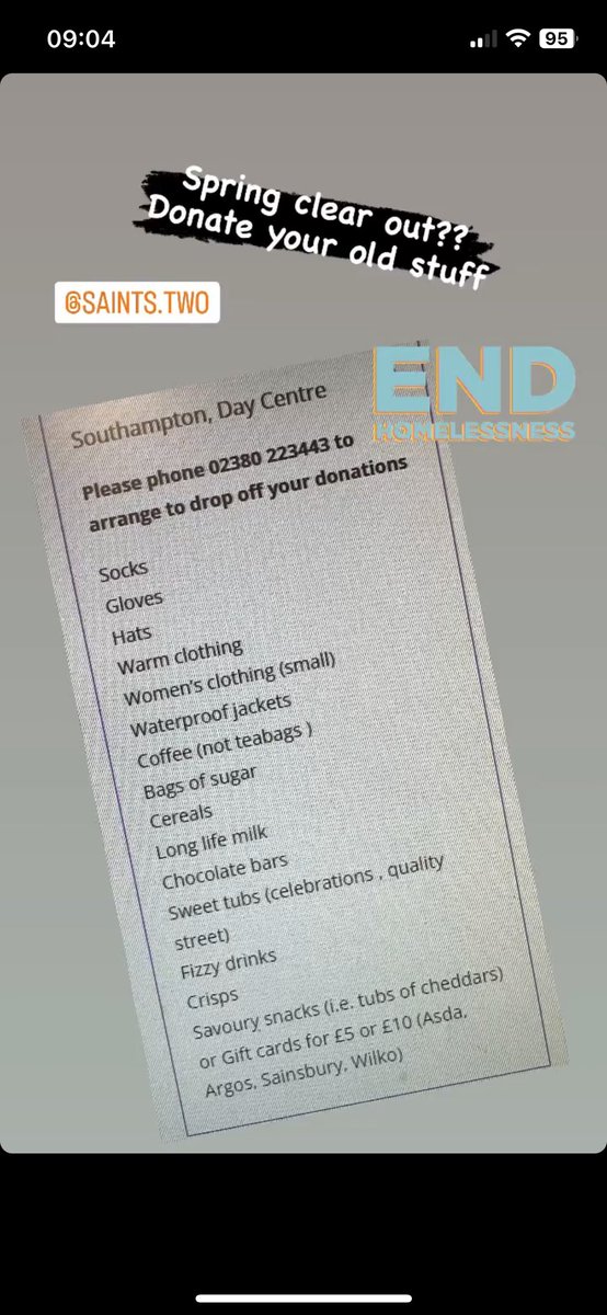 One of my closest <a href="/TransnurseH/">Hunter (He/Him)</a> works with Southampton’s Homeless Healthcare Team who supports the Two Saints Day Centre.  The DC is looking for donations, please. <a href="/TwoSaintstoday/">Two Saints</a>