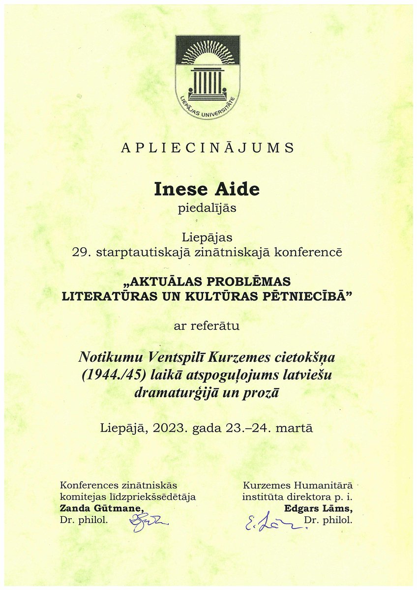 Vakar un šodien notiek Liepājas 29. starptautiskā zinātniskā konference AKTUĀLĀS PROBLĒMAS LITERATŪRAS UN KULTŪRAS PĒTNIECĪBĀ, kurā Ventspils muzeju ar referātu pārstāvēja rakstnieka Herberta Dorbes muzeja vadītāja Inese Aide.👏