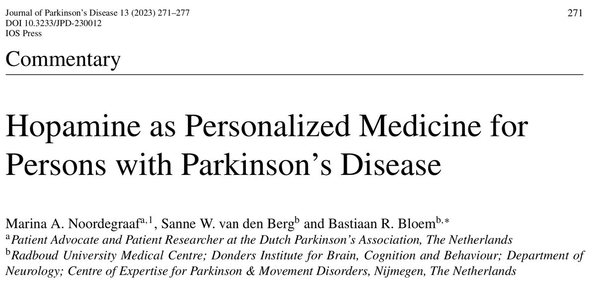 journal_PD's tweet photo. A new commentary published in the #JPD by Marina Noordegraaf and colleagues (w/ @basbloem) discuss the importance of adding #hope ("#hopamine") to the therapeutic mix. 2/3 https://t.co/SP4sg6xvHV