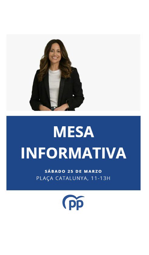 ➡️Mañana nueva mesa informativa, junto a nuestra candidata Natalia Ortega. 
📍Ubicación: Plaça Catalunya 

Queremos escucharos.
¡Os esperamos! 

#PopularesSantBoi
#ContigoSantBoi