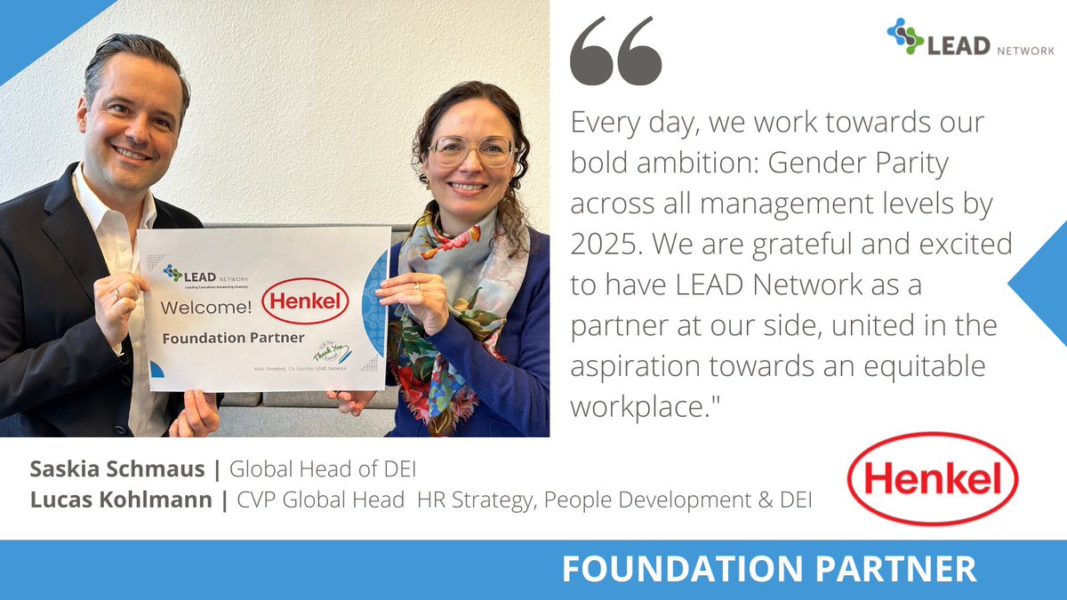Lead_eu_net's tweet photo. A grand #thanks to @Henkel for the Foundation partnership &amp; intentional commitment to the 
@Lead_eu_net mission to attract retain &amp; advance #women in the #retail &amp; #consumergoods industry in Europe
More info: https://t.co/5e7ny9vg8L
#LEADNetwork23 #DiversityAndInclusion https://t.co/kIyFp5lQwW