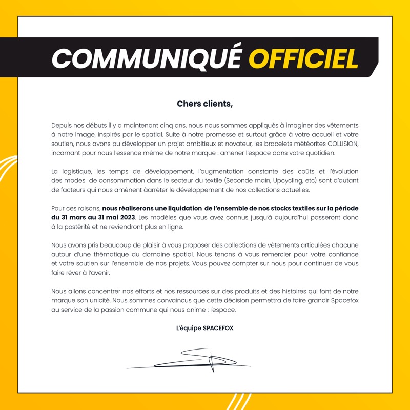 Spacefox_shop's tweet photo. COMMUNIQUÉ OFFICIEL SPACEFOX
Merci pour votre attention ⬇️ https://t.co/4ld25KrqD5