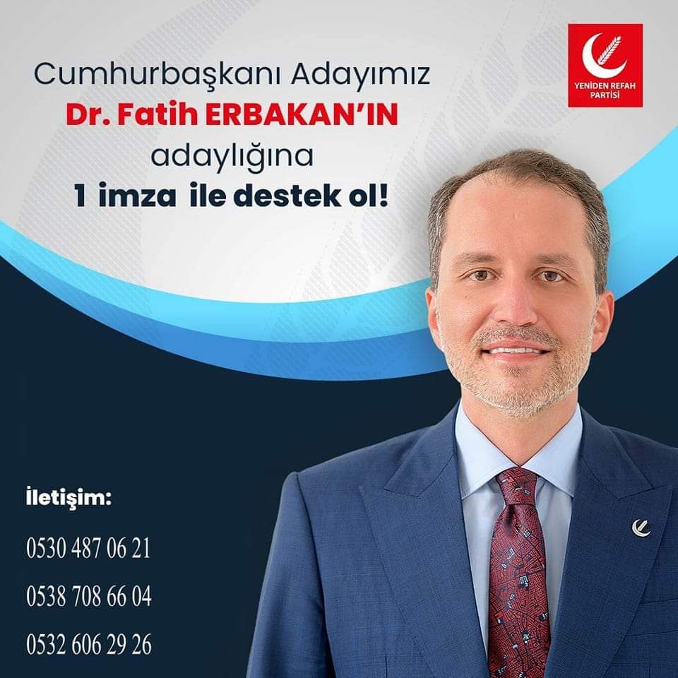 1 imza ile destek ol. Gelemiyorsan bizlere telefon numaralarından ulaşabilirsiniz. Vatandaşlarımızı evinden alıp evine bırakacağız. Hep birlikte Fatih Erbakanı önce aday sonra cumhurbaşkanı yapmak için çalısıyoruz 👍
