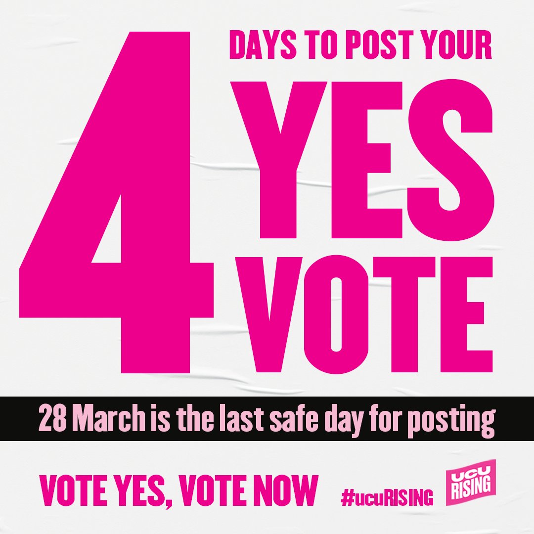 🚨4 DAYS TO VOTE YES🚨 There are just days left to make sure your YES vote is counted Leave nothing to chance Every vote counts. Vote YES. Win #ucuRISING