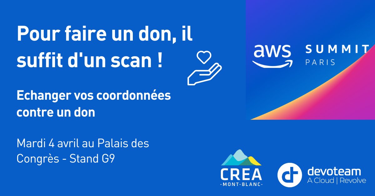 DevoteamRevolve's tweet photo. [#AWSSummit2023] 🌏💪Si vous aussi, vous souhaitez faire partie du changement, retrouvez-nous sur le stand G9 ! 

🗓️RDV Mardi 4 avril au Palais des Congrès
Inscription gratuite : https://t.co/0OcmLGOTXw
#teamrevolve #awsparis https://t.co/cp9Qw5TeOK