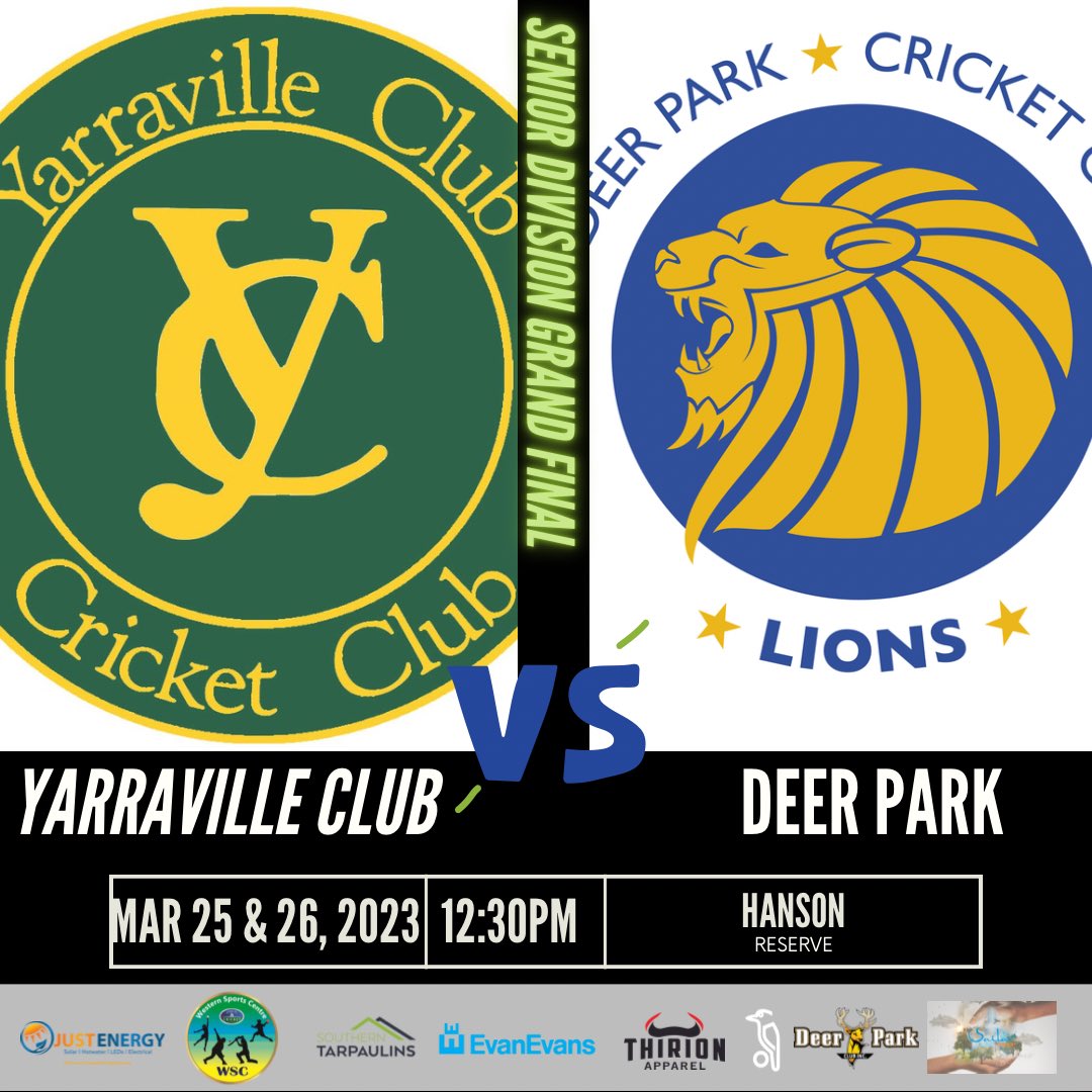 Senior Division Grand Final! 

<a href="/YarravilleCCC/">Yarraville Club Cricket Club</a> take on Deer Park CC from Hansen Reserve tomorrow at 12:30pm! 

Good Luck to both teams this weekend! 

#vtca