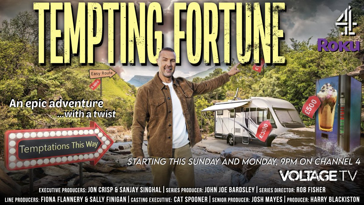 Starting this Sunday, 9pm on @Channel4 is our brand new adventure series... TEMPTING FORTUNE! Hosted by @PaddyMcGuinness 12 strangers embark on a gruelling trek that will test their willpower in a way like never before. Episodes airing every Sunday and Monday from 26th March.